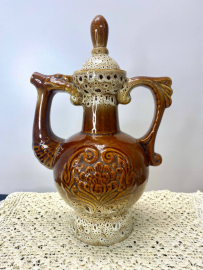 Куманец - графин, обливная керамика. Родная крышка. Винтаж, СССР. Картинка 1